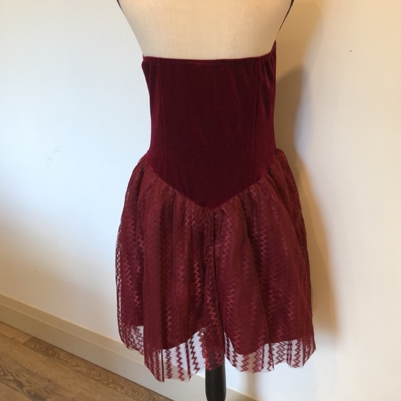 Cider party prom dress velvet and lace burgundy red size  XL strapless - Picture 6 of 11